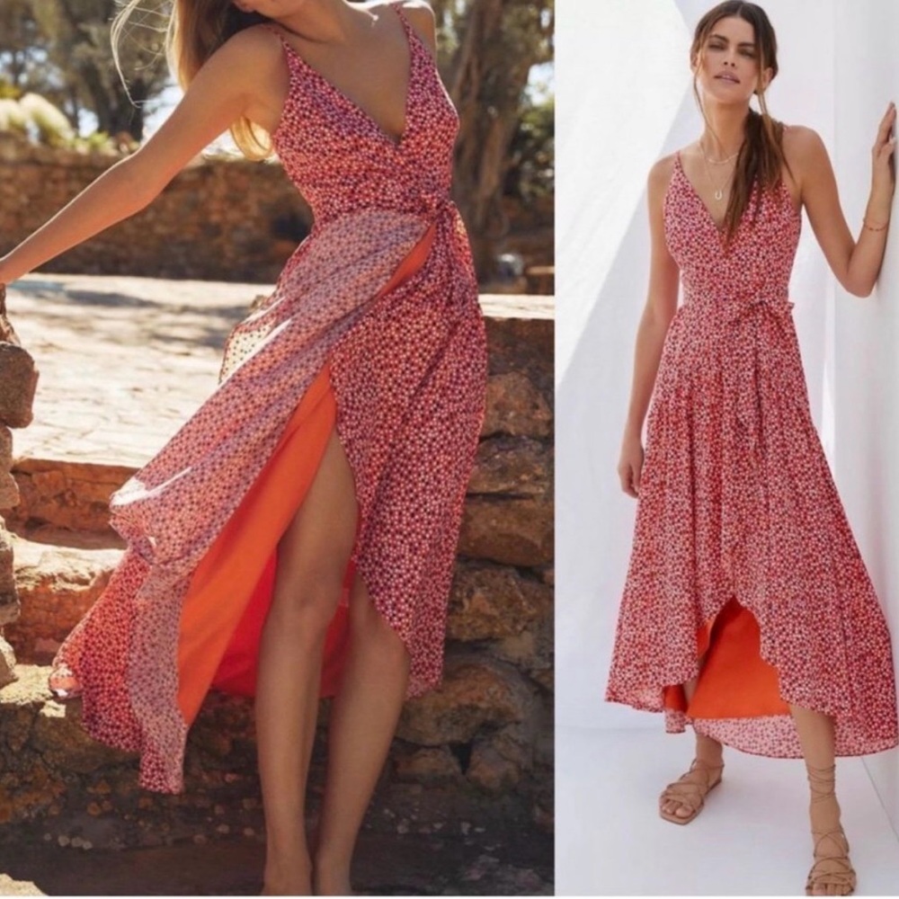 ANTHROPOLOGIE Hutch Polka Dot Flutter High Low V-Neck Wrap dress